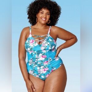 NWOT Cupshe One piece Swimsuit Floral Blue Pink White Green & adjustable straps